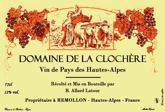 étiquette vin du domaine de la clochère à remollon vins des hautes alpes igp